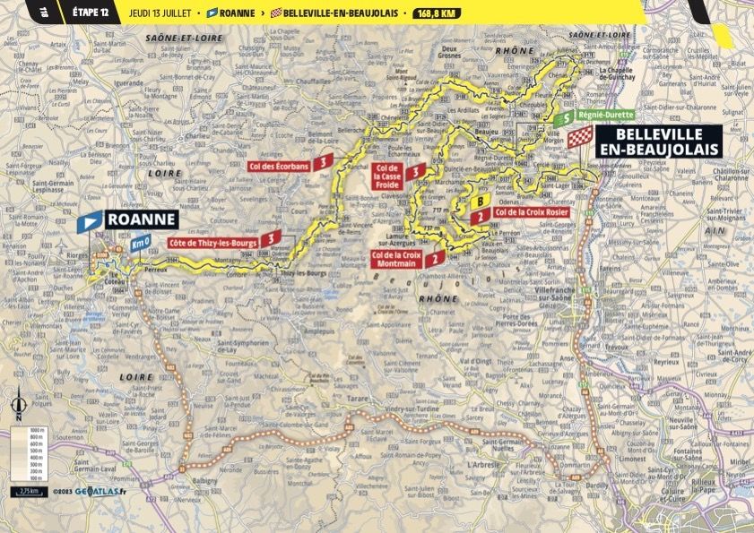 The map of stage 12 of the 2023 Tour de France