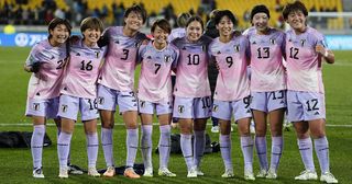 Japan Women's World Cup 2023 squad: Jemina Chiba, Honoka Hayashi, Moeka Minami, Hinata Miyazawa, Fuka Nagano, Riko Ueki, Jun Endo, Hana Takahashi celebrate victory after the FIFA Women's World Cup Australia & New Zealand 2023 Round of 16 match between Japan and Norway at Wellington Regional Stadium on August 5, 2023 in Wellington, New Zealand.