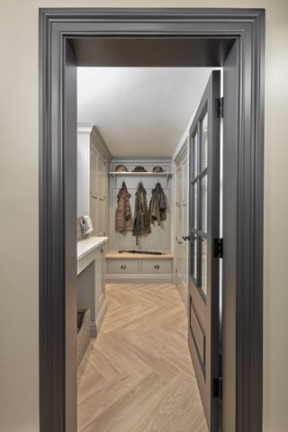 narrow country-style boot and utility room