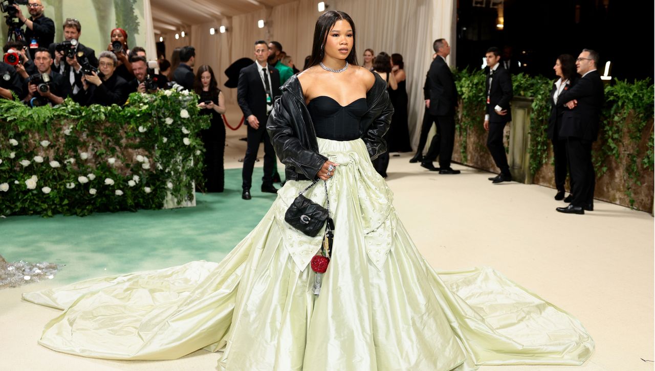 Storm Reid attends the 2024 met gala in a custom coach gown