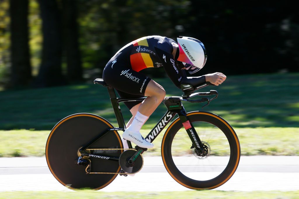 EDE NETHERLANDS SEPTEMBER 05 Lotte Kopecky of Belgium and Team SD Worx sprints during the 25th Simac Ladies Tour 2023 Prologue a 24km individual time trial stage from Ede to Ede UCIWWT on September 05 2023 in Ede Netherlands Photo by Bas CzerwinskiGetty Images