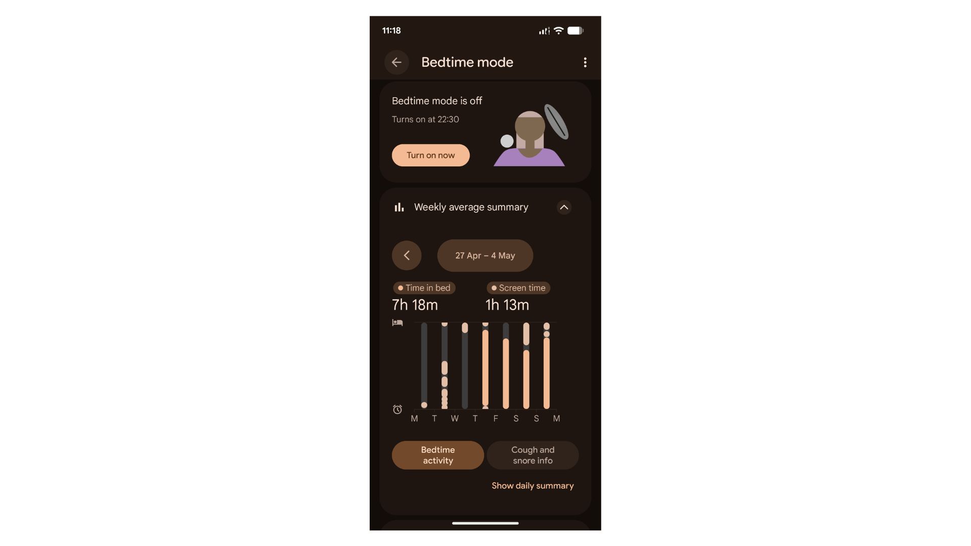 Google Clock app Bedtime Activity screenshot
