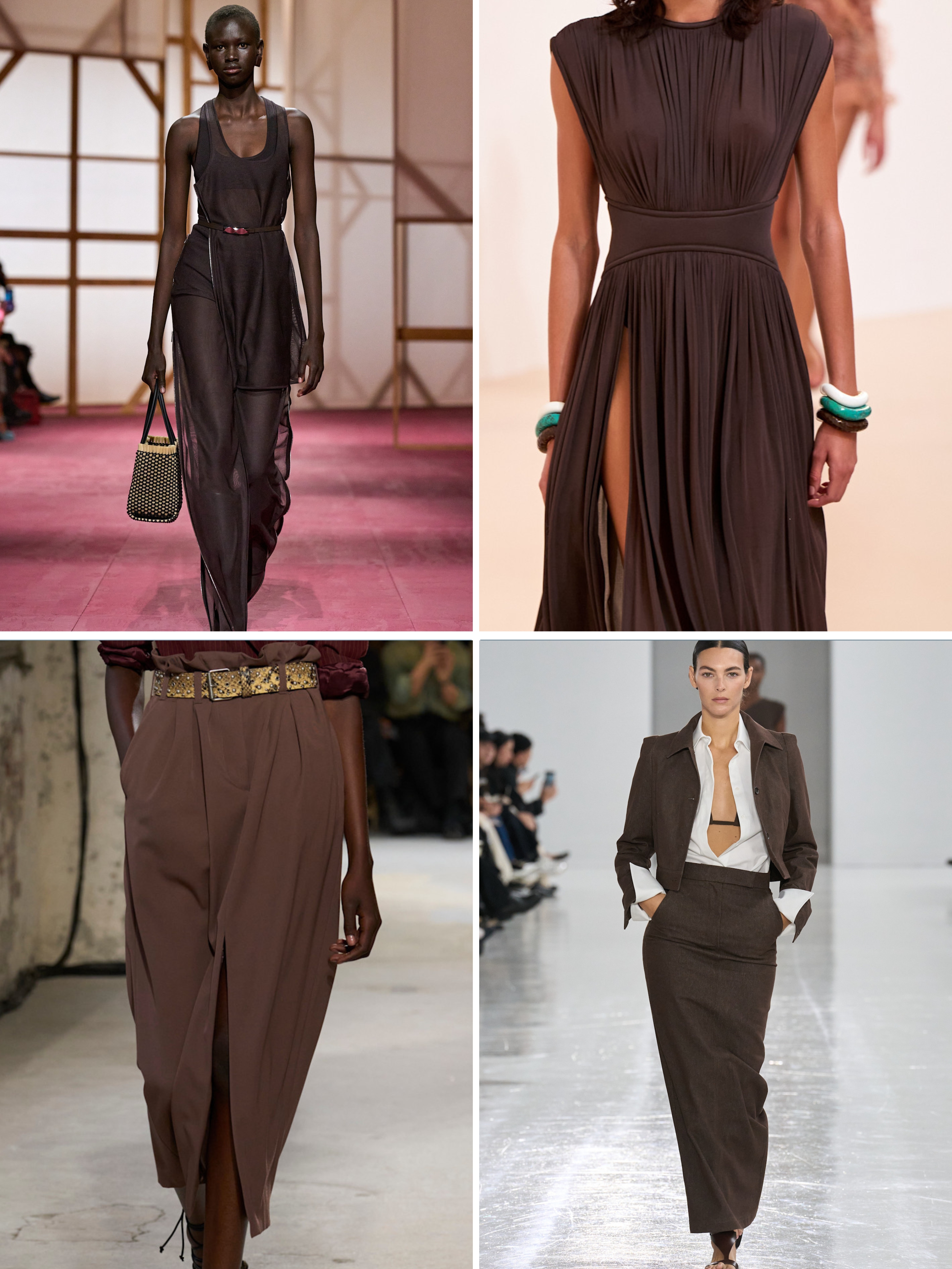 Summer 2025 Fashion Colour Trends: A selection of models wear brown on the spring/summer 2025 runway