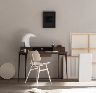 mid century modern desk in a minimalist home office