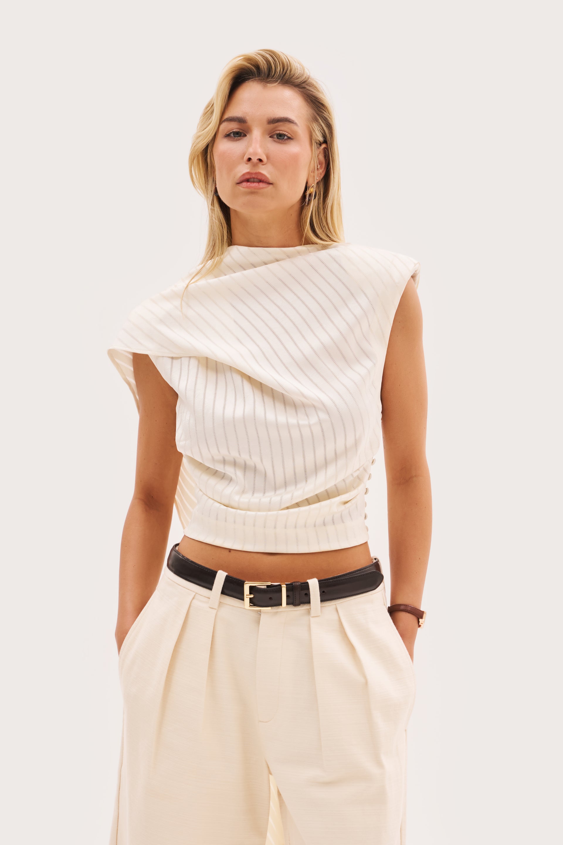 Satin Scarf Top - Cream - Uk 4