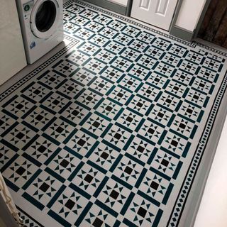 utility room with hand painted stencil design