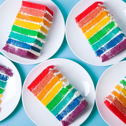 Slices of rainbow cake