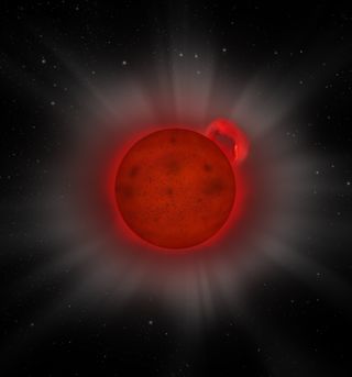 An artist's depiction of a stellar flare from an L dwarf star.