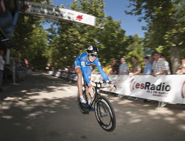 Gustav Larsson, the Swedish TT champion, heads to the win in the Vuelta Madrid prologue