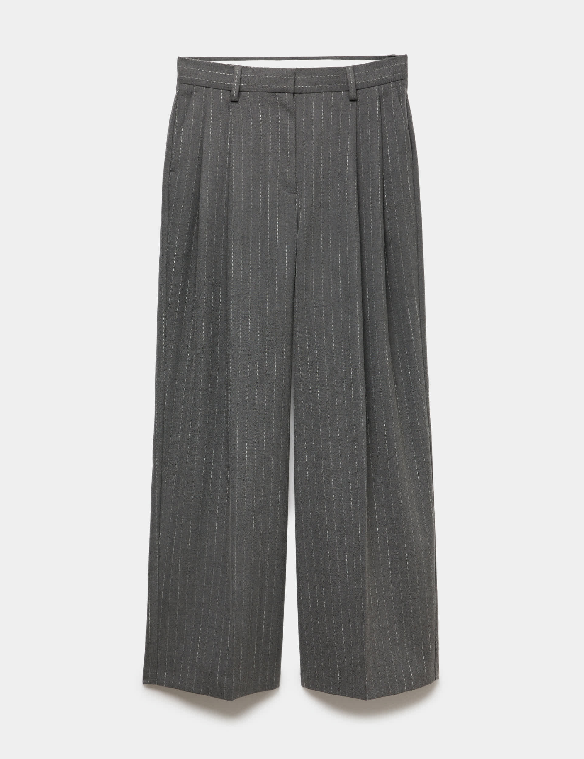 Pinstripe Pleat Front Straight Leg Trousers