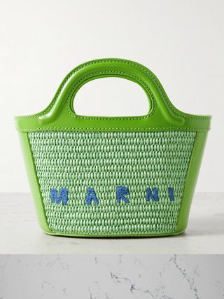 Tropicalia Micro Leather and Embroidered Faux Raffia Tote