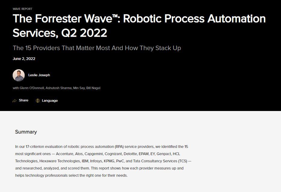 Robotic process automation sales forrester