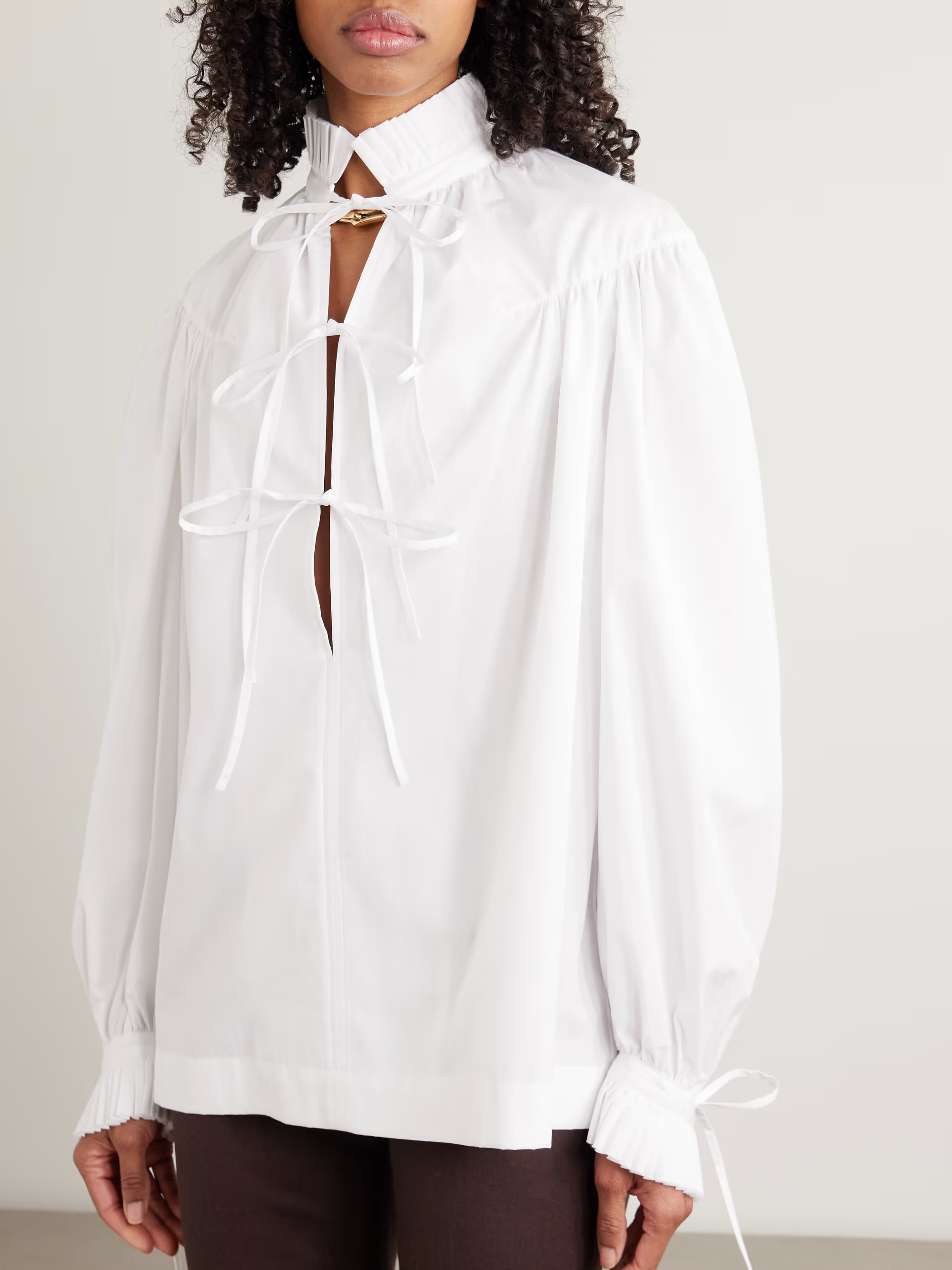 Dries Van Noten, Tie-detailed ruffled gathered cotton-poplin blouse