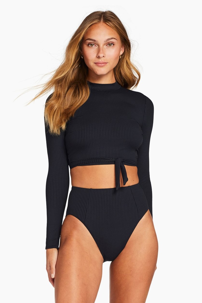 long sleeve black bathing suit top