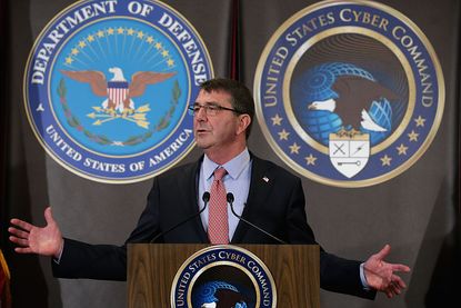 Defense Secretary Ash Carter speaks at U.S. Cyber Command headquarters