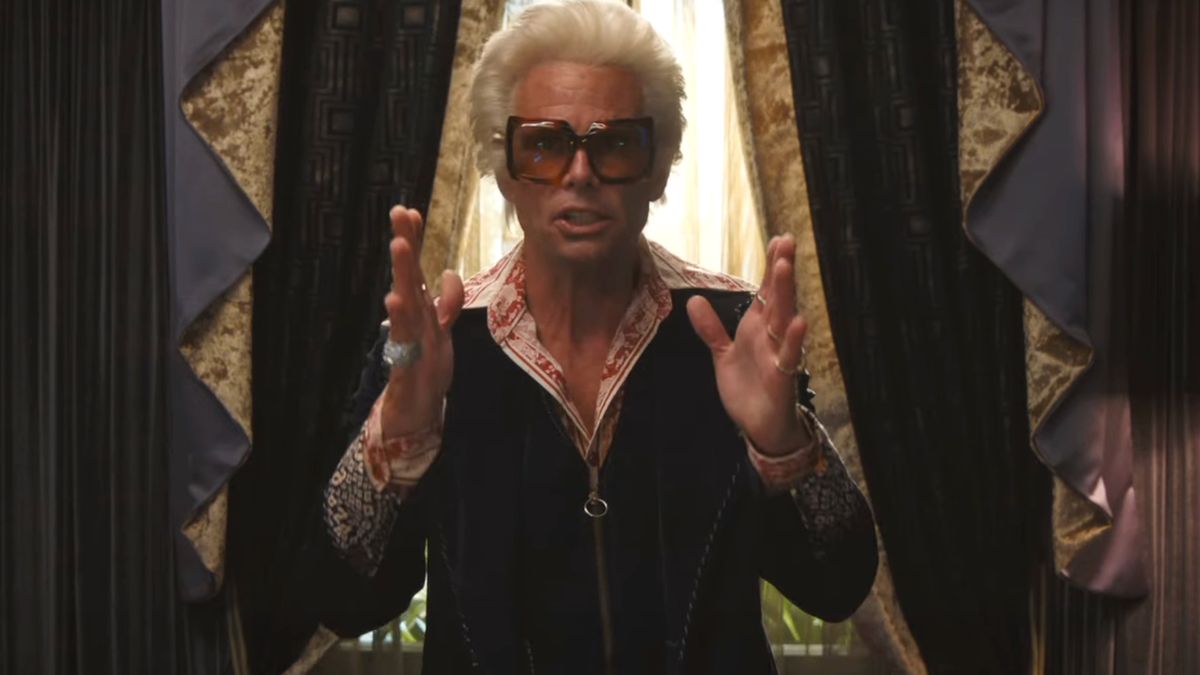 Walton Goggins gestures passionately while he talks in The Righteous Gemstones Season 4.