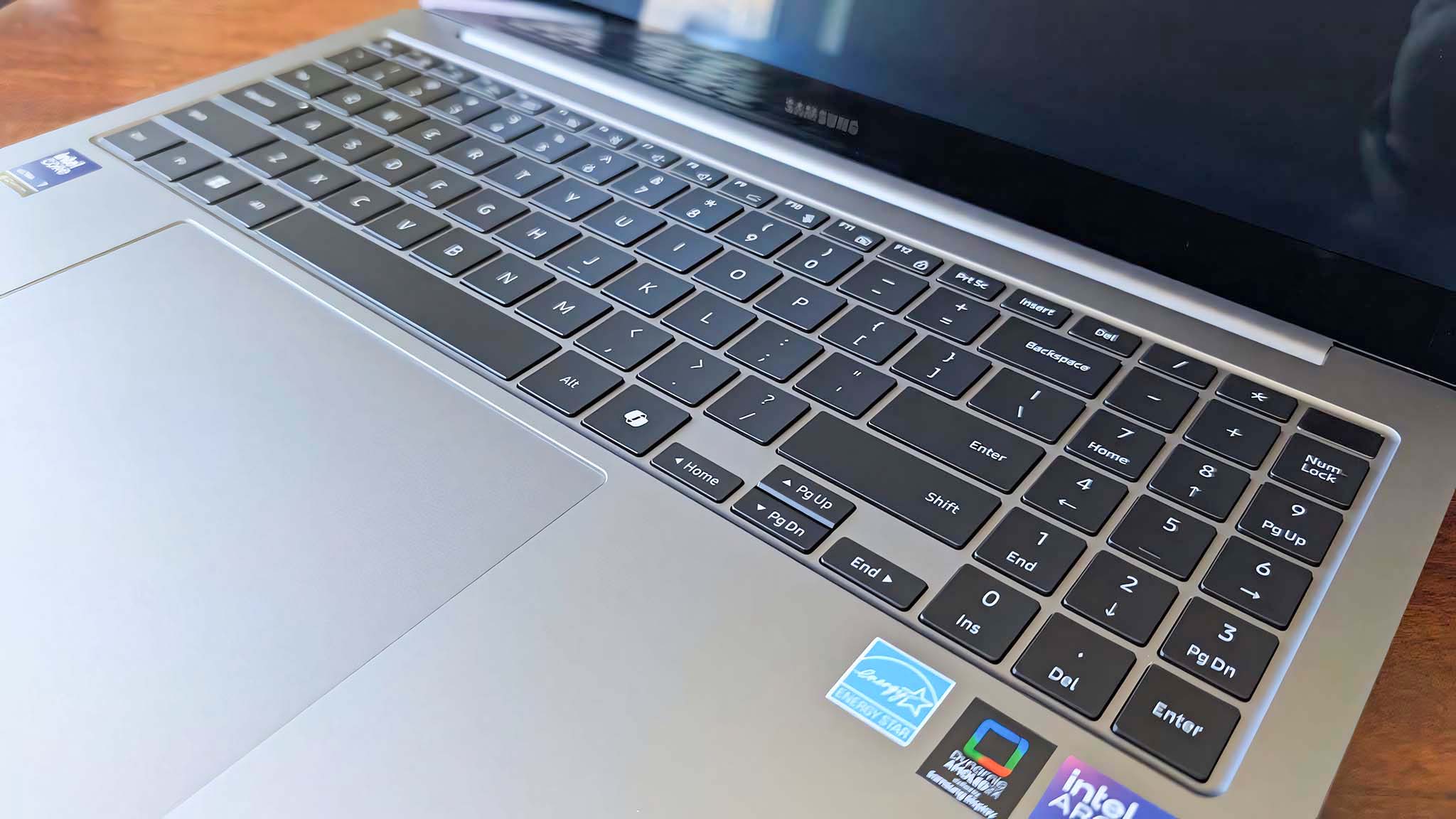 A side angle look at the Samsung Galaxy Book5 Pro's keyboard.