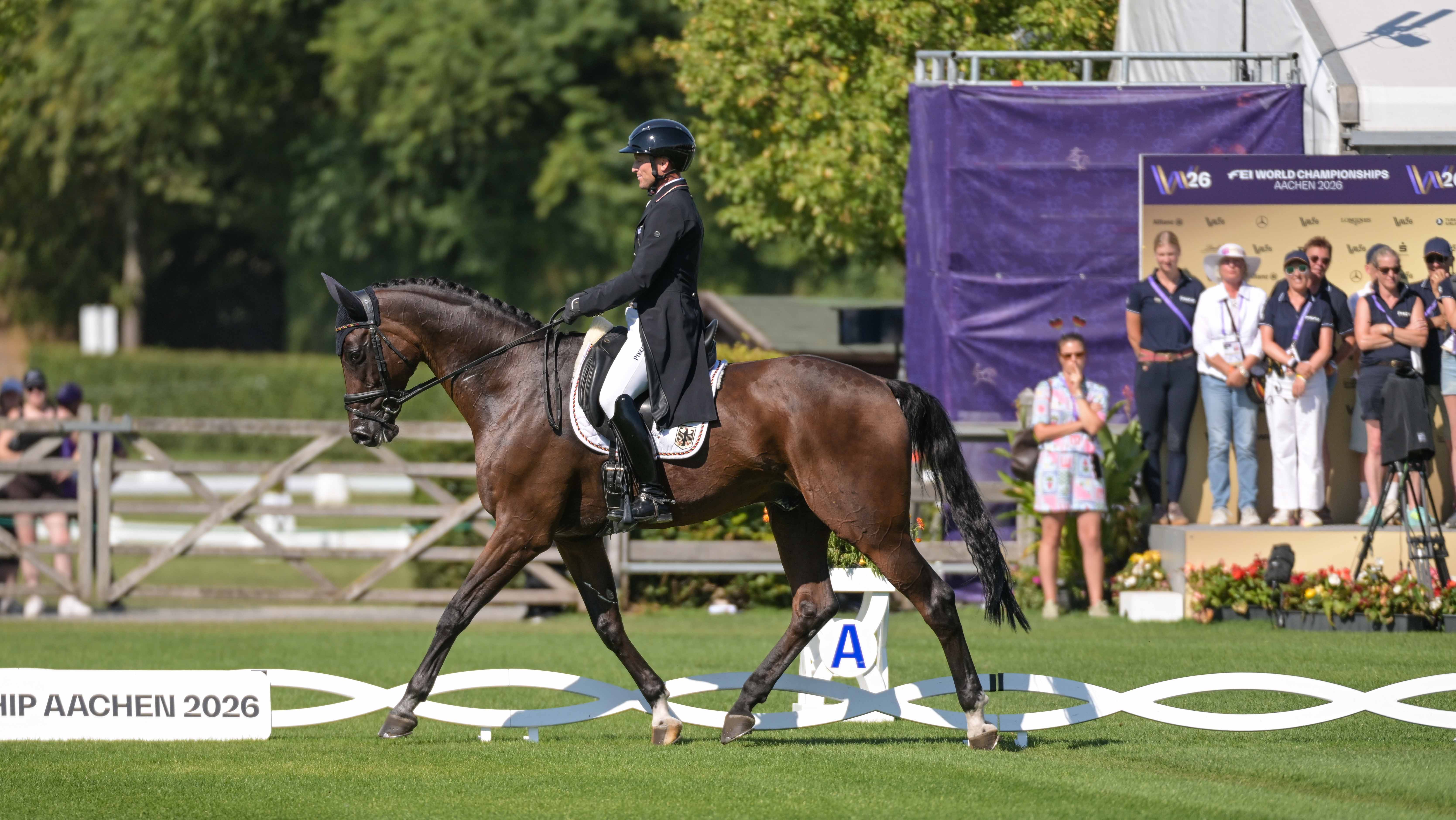 Michael Jung and FischerChipmunk FRH in trot during their dressage test at the eventing World Championships Aachen. 