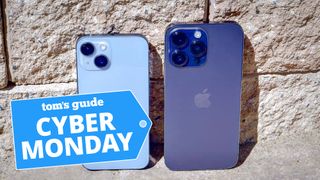 The iPhone 14 and iPhone 14 Pro Max with a Tom's Guide Cyber Monday badge