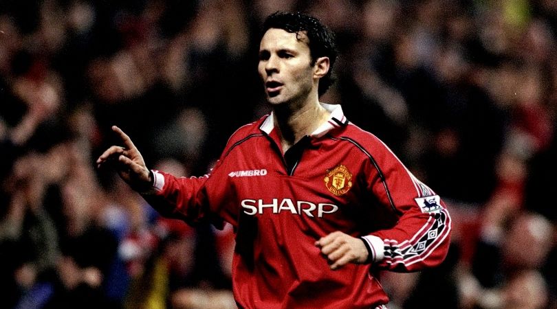 Ryan Giggs celebrates a goal for Manchester United against Nottingham Forest in December 1998.