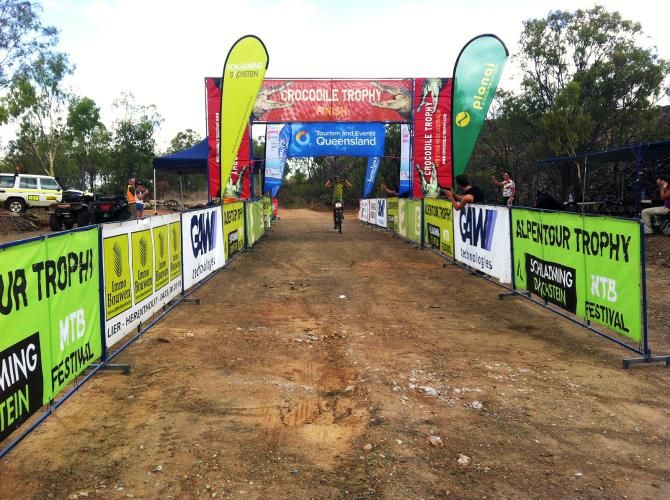 Josef Benetseder crossing the line at Granite Creek Dam as the stage 5 winner.