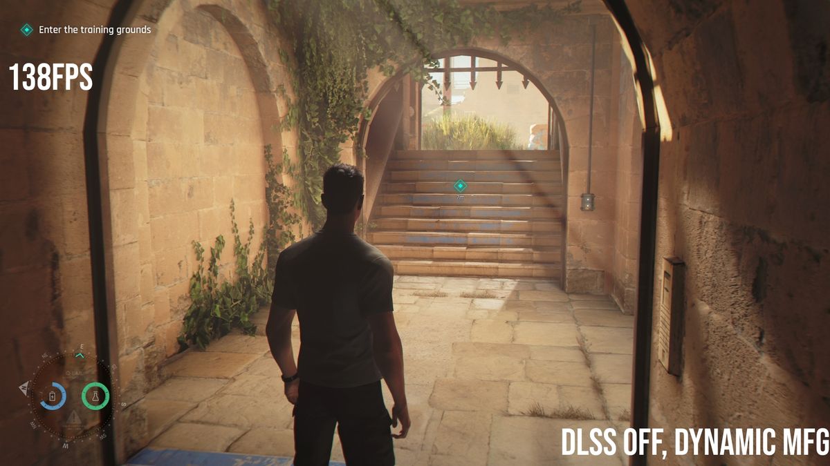A scene from 007 First Light with DLSS off and dynamic MFG on