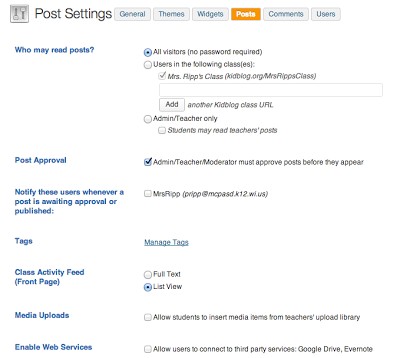 My Kidblog Settings for Optimal Global Collaboration