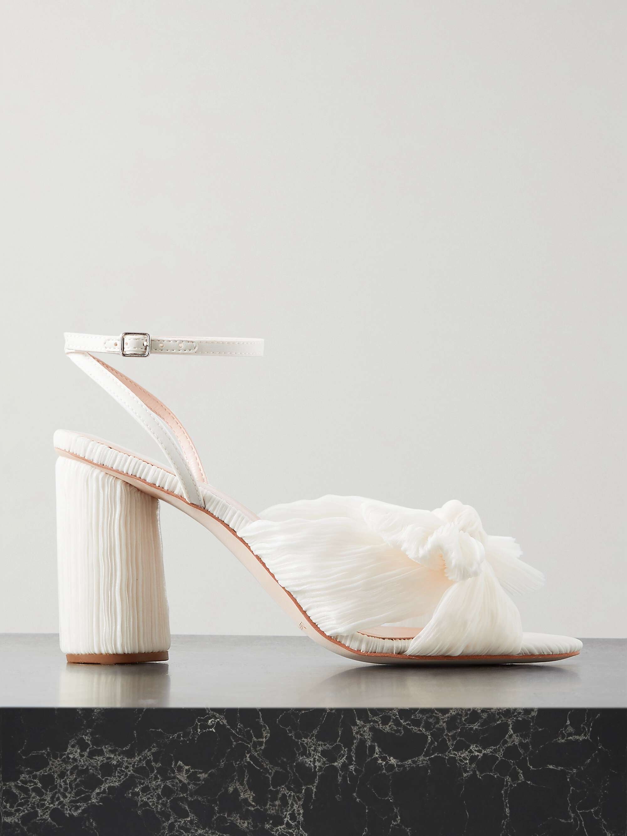 Camellia Bow-Embellished Plissé-Organza Sandals