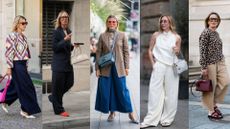Images of women wearing wide leg trousers