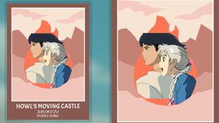 Two shots of a poster edit for Howl's Moving Castle