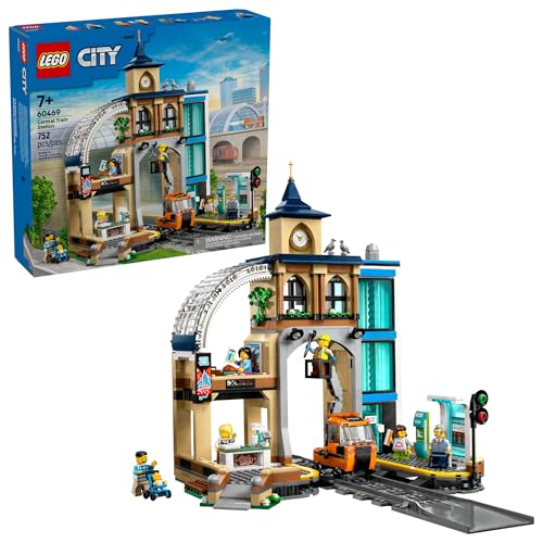 Lego City Central Train Station Building Toy - Multi-Level Pretend Play Set for Boys & Girls, Ages 7+ - Building Blocks for Kids - Gift Idea for Birthdays - 60469