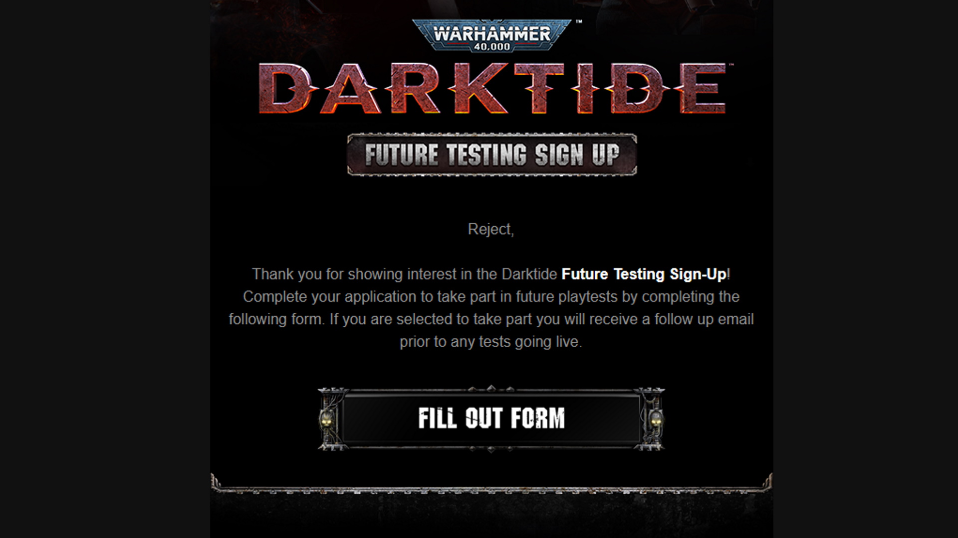 Darktide Beta - the beta survey email