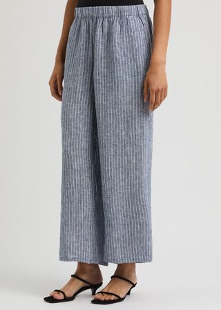 Striped Wide-Leg Linen Trousers