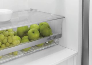 fridge drawer with green apples