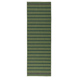 A green striped flatwoven rug