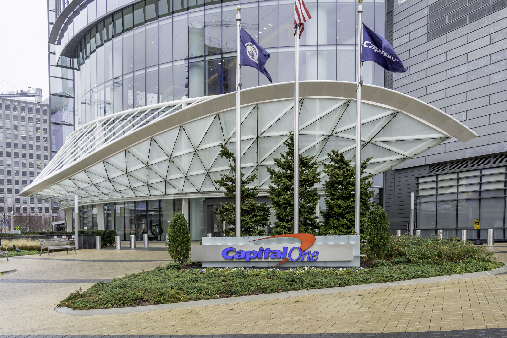 The Capital One sign outside the bank's headquarters.