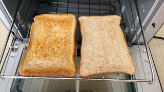 The bottom of the toast vs the top of the toast when cooked in the toaster oven