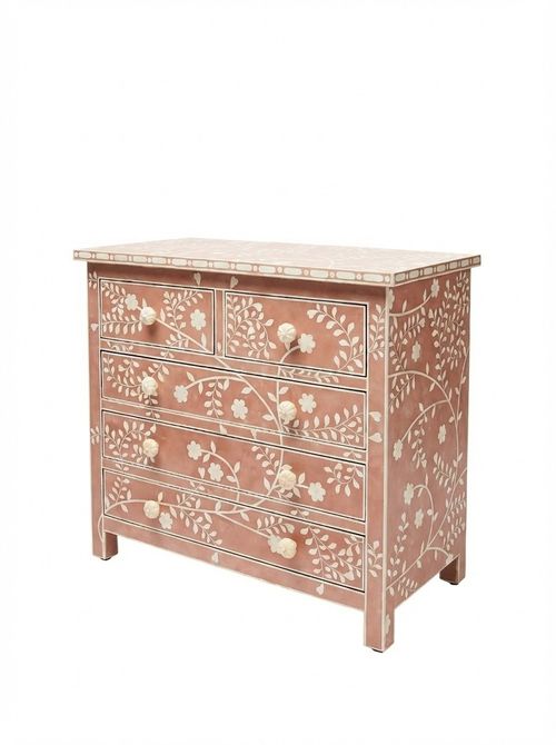 Lohko Rose Pink Floral Inlay Chest of Drawers