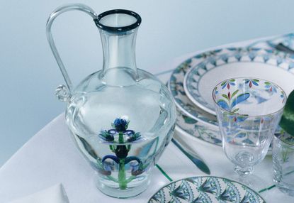 Glass pitcher and plate
