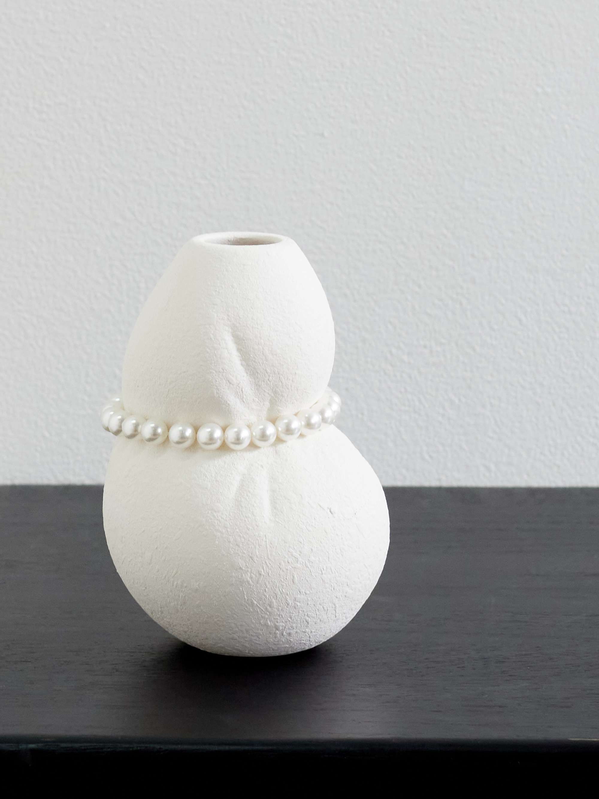 Squeezed Small Faux Pearl-Embellished Ceramic Vase