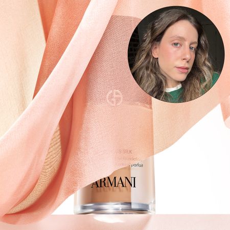 Photo collage of Jamie Schneider testing Armani's new Luminous Silk Foundation
