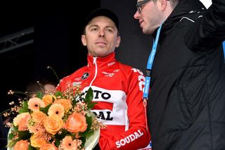 Kris Boeckmans on the podium at Nokere Koerse.