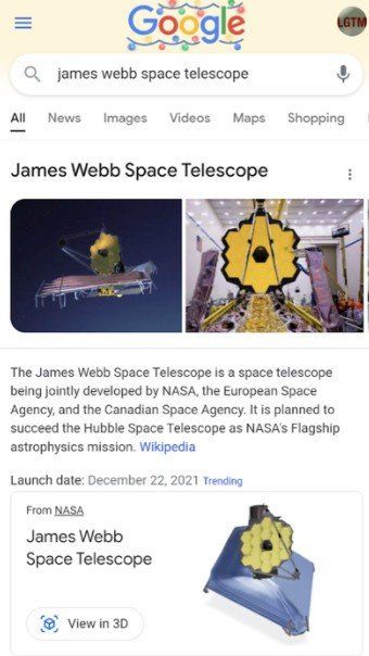 Google Search JWST