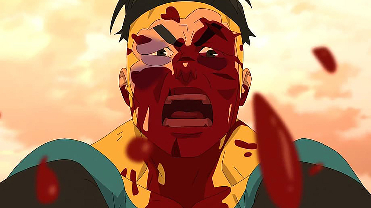 A blood-soaked Mark screaming as he attacks Conquest in Invincible season 4 episode 5