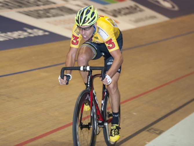 Leif Lampater gains a lap for his team in the Madison