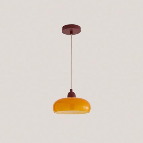 A red and orange pendant light