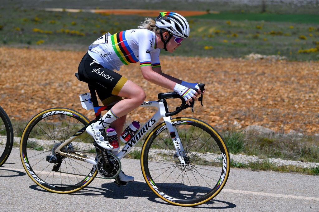 SARGENTES DE LA LORA SPAIN MAY 20 Anna Van Der Breggen of Netherlands and Team SD Worx during the 6th Vuelta a Burgos Feminas 2021 Stage 1 a 100km stage from Villadiego to Sargentes de la Lora 1013m VueltaBurgos BurgosFem UCIWWT on May 20 2021 in Sargentes de la Lora Spain Photo by Luc ClaessenGetty Images
