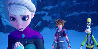 Sora Goofy and Elsa in Kingdom Hearts III