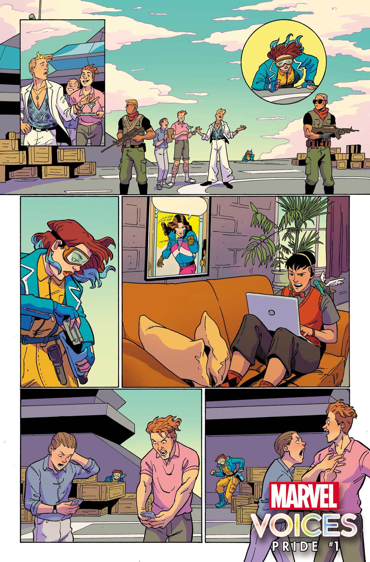 Marvel's Voices: Pride #1 interior art by Ro Stein and Ted Brandt, with colors by Tamra Bonvillain