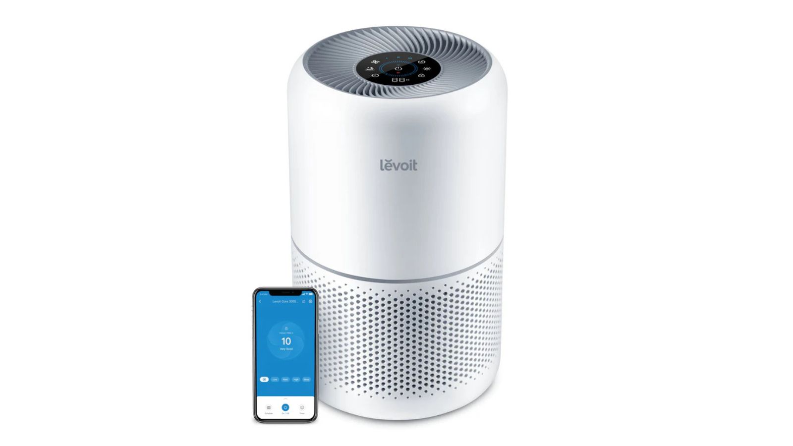 Levoit air purifier cut out image with phone